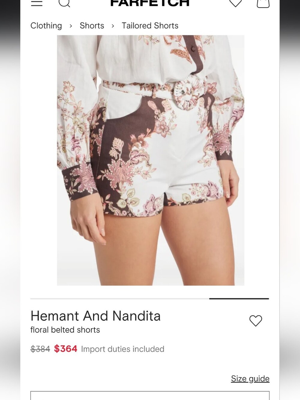 $384 Hemant & Nandita Brown and cream floral print shorts w/belt NWT - Picture 3 of 14